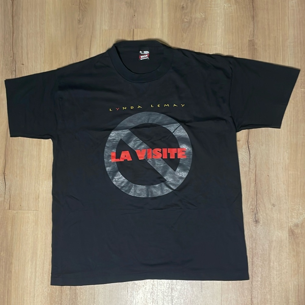 Vintage Lynda Lemay La Visite Black T Shirt. Single Stitch. Size XL. Made in USA